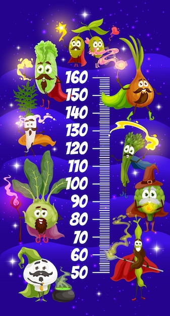 Cartoon magician vegetables, kids height chart