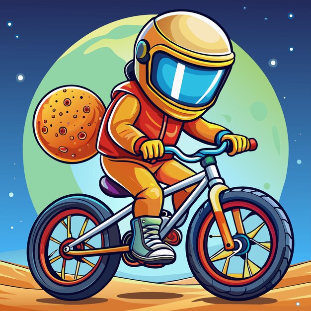 Vector a cartoon of a man on a bike with a helmet on