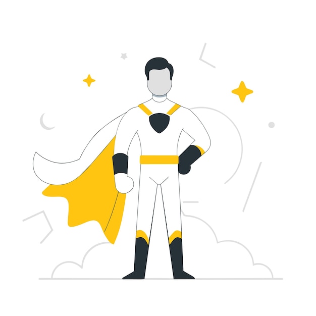 Vector a cartoon of a man in a cape and a yellow cape