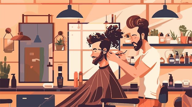 Vector a cartoon of a man getting his hair cut