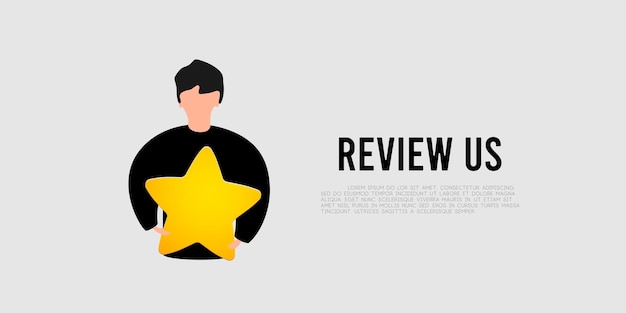 Cartoon man hold yellow star costumer review illustration