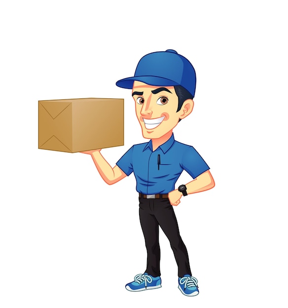 Vector a cartoon of a man holding a box that says mail in it