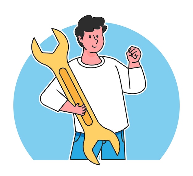 Cartoon man holding wrench