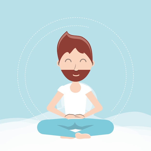 cartoon man practicing  yoga in a lotus pose icon