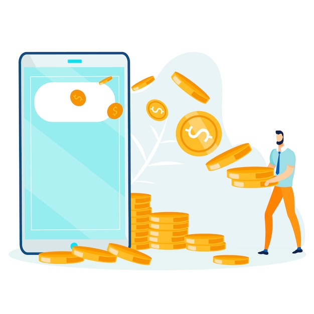 Cartoon Man Receiving Money from Phone Metaphor