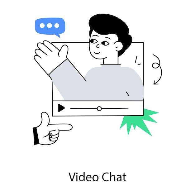 A cartoon of a man on a screen with a video chat on it.