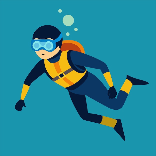 a cartoon of a man in a scuba suit with a blue background