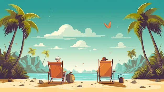 a cartoon of a man sitting on a beach chair