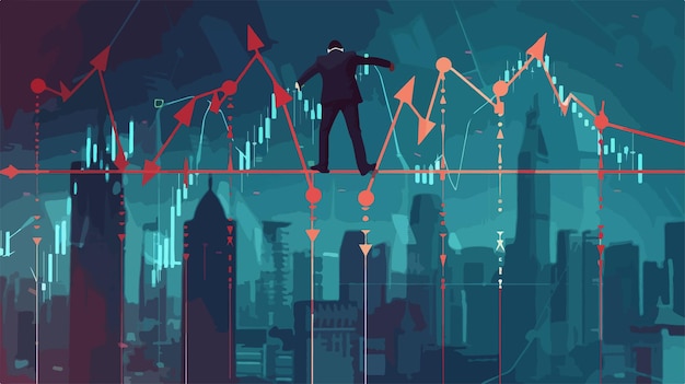 a cartoon of a man standing on a line with a man looking at a chart that says financial financial success