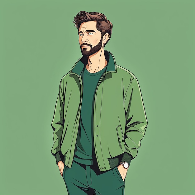 Vector a cartoon of a man wearing a green jacket