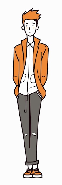 A cartoon of a man wearing a jacket and pants.