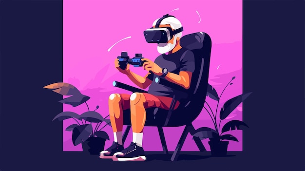 Vector a cartoon of a man wearing a virtual reality glasses