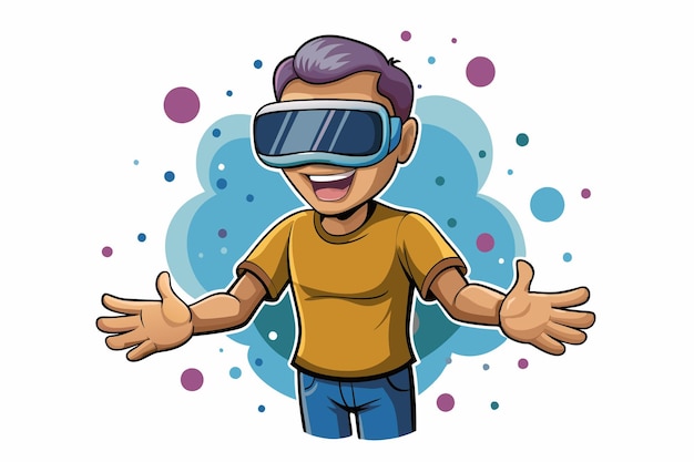 a cartoon of a man wearing a virtual reality glasses