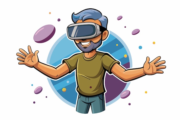 a cartoon of a man wearing a virtual reality headset