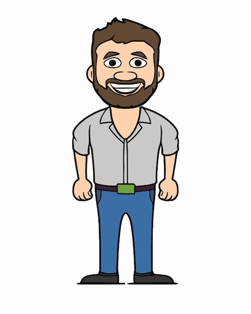 Cartoon of a man with a beard and blue jeans.