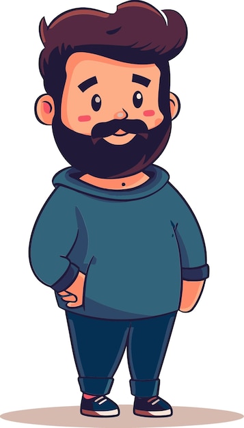 a cartoon of a man with a beard and a blue shirt