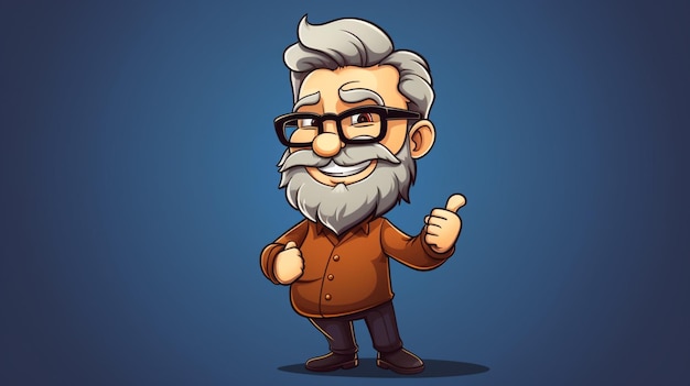 a cartoon of a man with a beard and glasses holding a thumb up