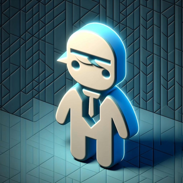 a cartoon man with a blue shirt and tie is standing in front of a blue tile wall