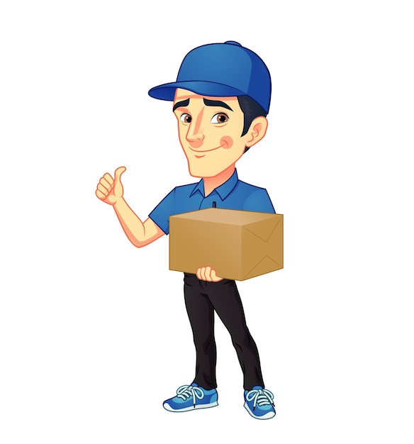 Vector a cartoon of a man with a box that says a box on it