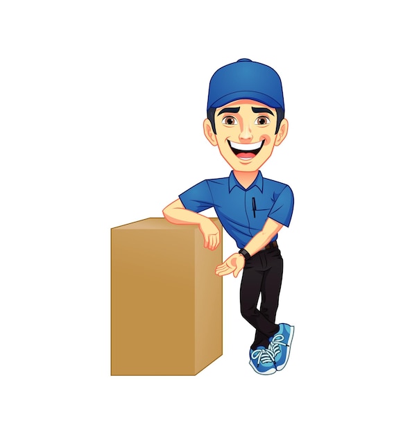 Vector a cartoon of a man with a box that says a man is sitting on it