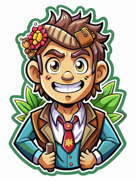 a cartoon of a man with a flower in his hair