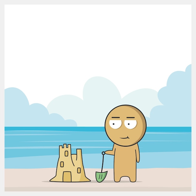 Vector a cartoon of a man with a glass of juice on a beach