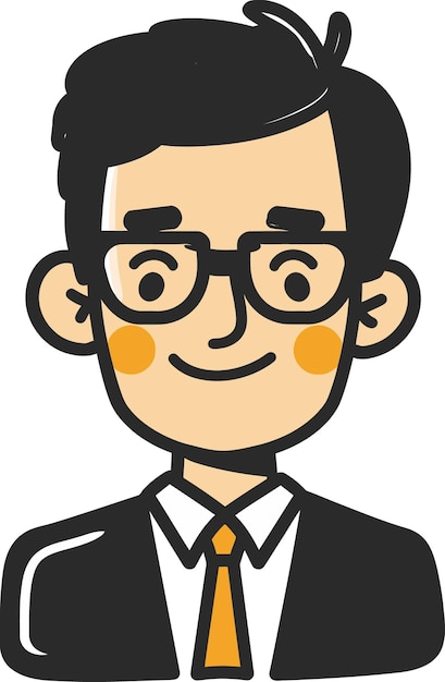 Vector a cartoon man with glasses and a yellow button on his shirt