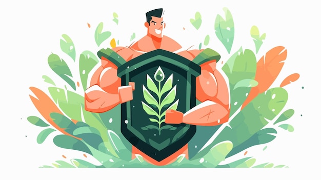 Vector a cartoon of a man with a green leaf in his hands