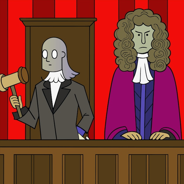 Vector a cartoon of a man with a hammer in his hand and the word quot the judge quot