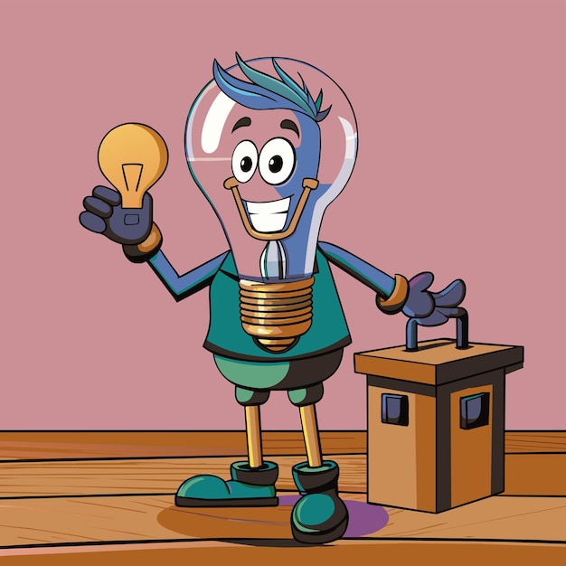 Vector a cartoon of a man with a light bulb above his head