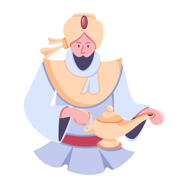 A cartoon man with a magic lamp