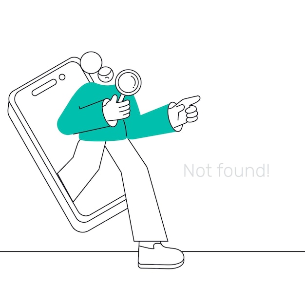 A cartoon of a man with a magnifying glass on his head pointing at a phone