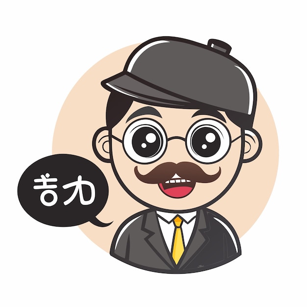 a cartoon man with a mustache and a speech bubble