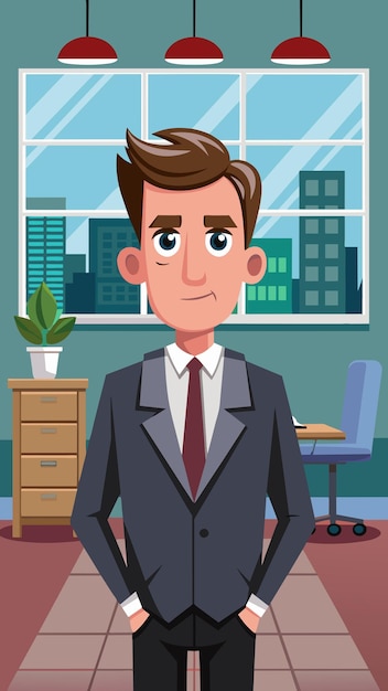 a cartoon of a man with a plant in the background