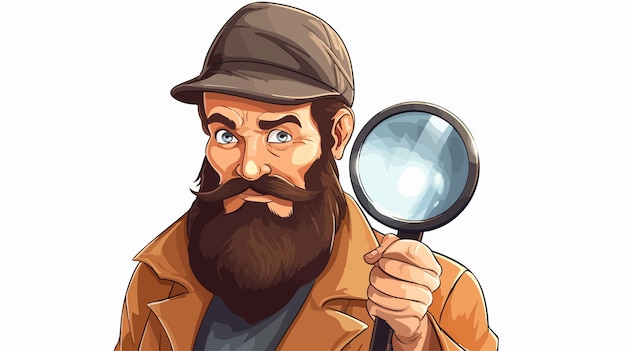 Vector cartoon man with search magnifying glass vector illustration