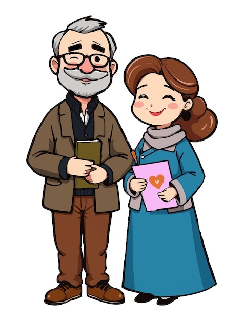 a cartoon of a man and a woman with a book titled the year