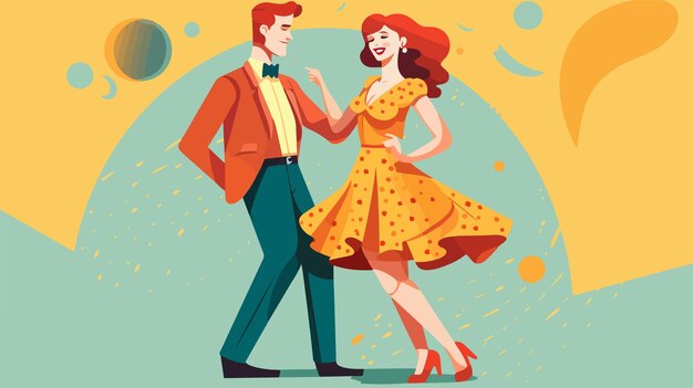 a cartoon of a man and woman in a yellow dress the woman in a yellow dress is wearing a bow tie