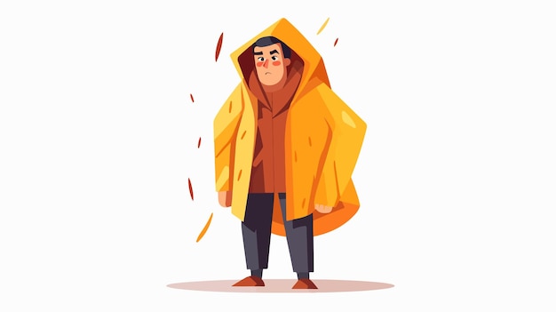 Vector a cartoon of a man in a yellow raincoat with a yellow coat