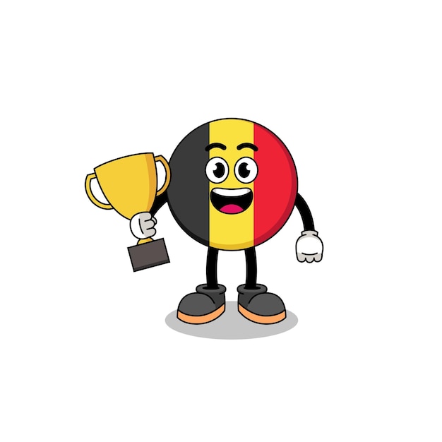 Cartoon mascot of belgium flag holding a trophy