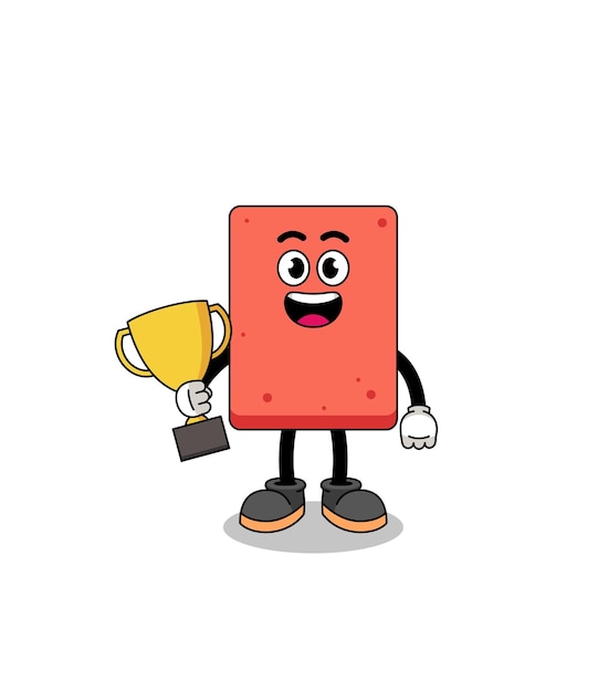 Vector cartoon mascot of brick holding a trophy