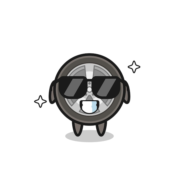 Cartoon mascot of car wheel with cool gesture , cute style design for t shirt, sticker, logo element