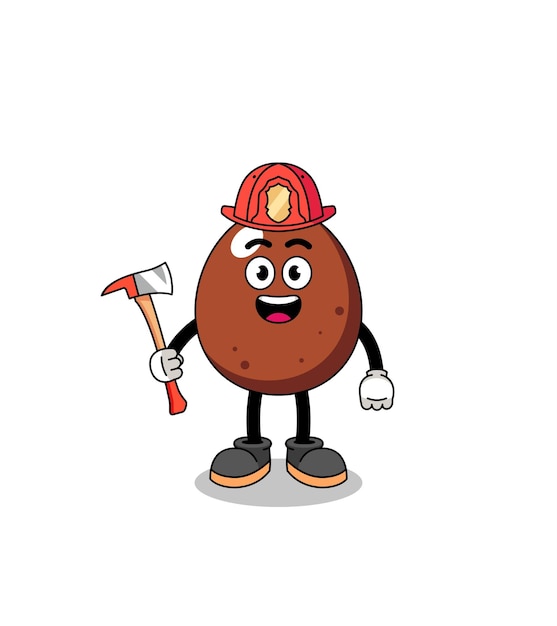 Cartoon mascot of chocolate egg firefighter character design