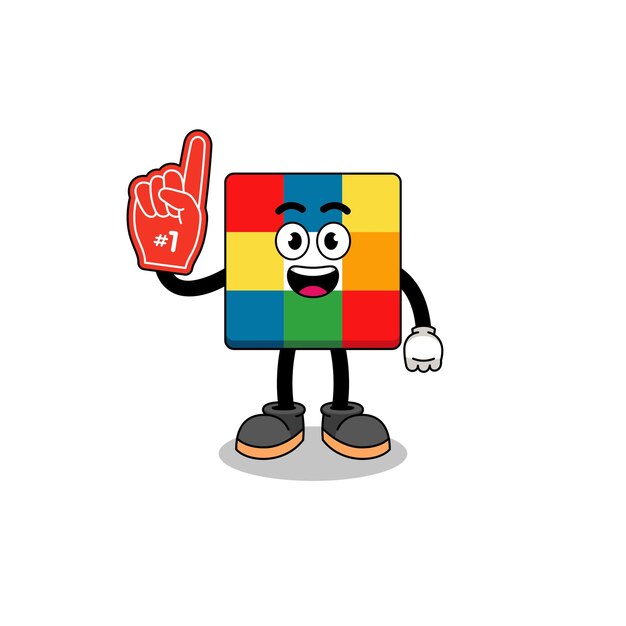 Cartoon mascot of cube puzzle number 1 fans character design