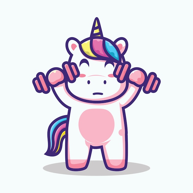 Cartoon mascot cute character vector illustration A Unicorn is exercising