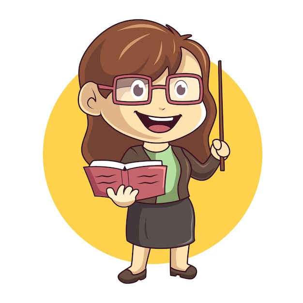 cartoon mascot cute illustration female teacher teaching isolated