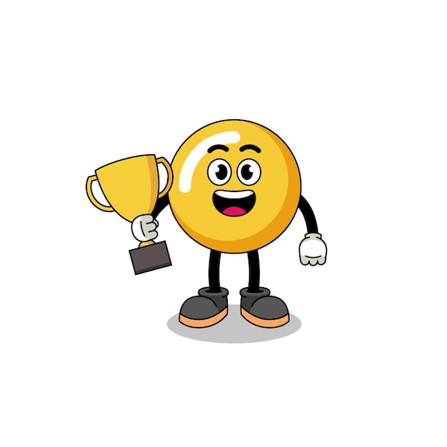 Cartoon mascot of egg yolk holding a trophy