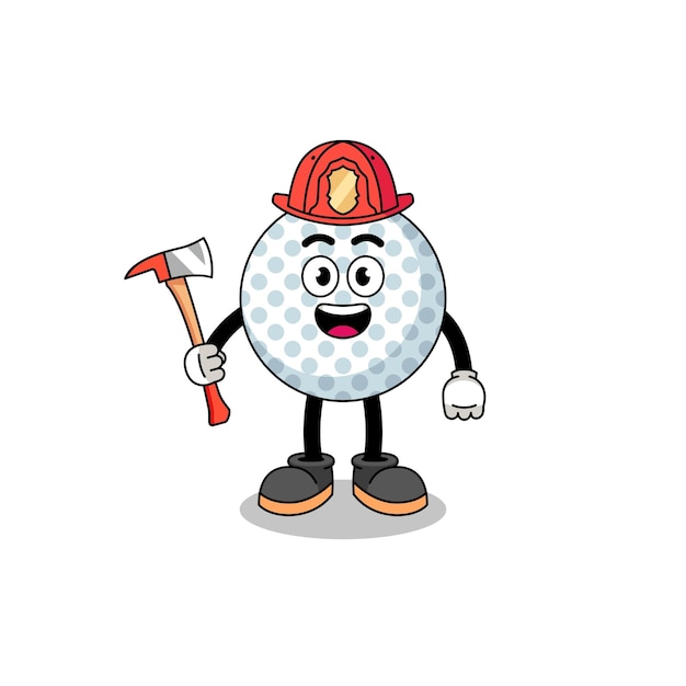 Cartoon mascot of golf ball firefighter