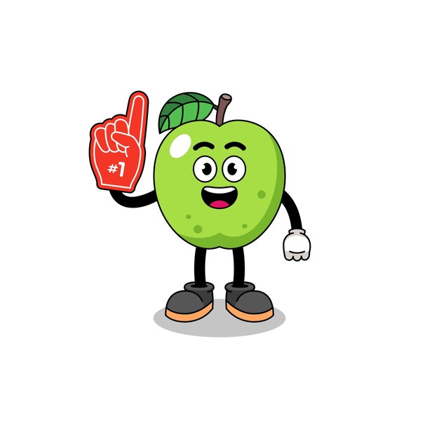 Cartoon mascot of green apple number 1 fans character design