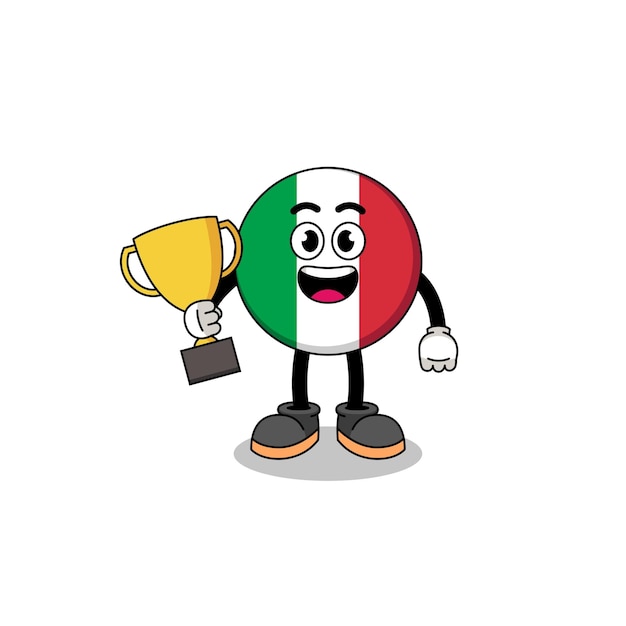 Cartoon mascot of italy flag holding a trophy character design