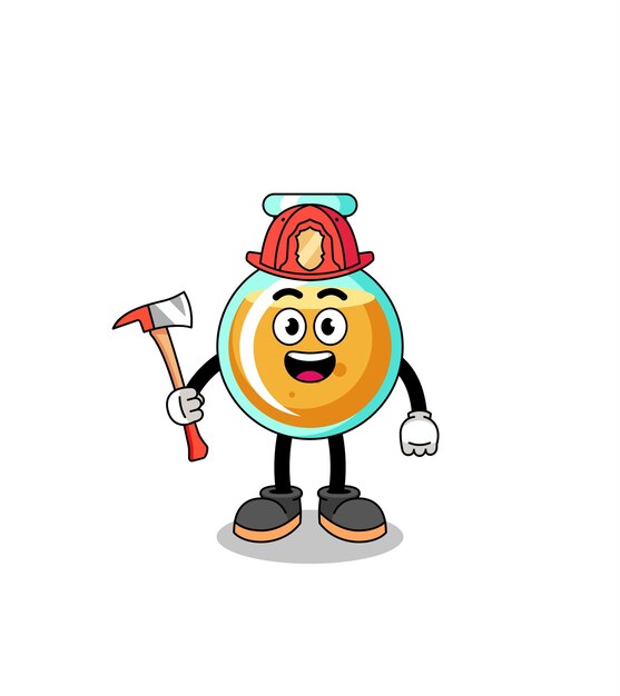 Cartoon mascot of lab beakers firefighter